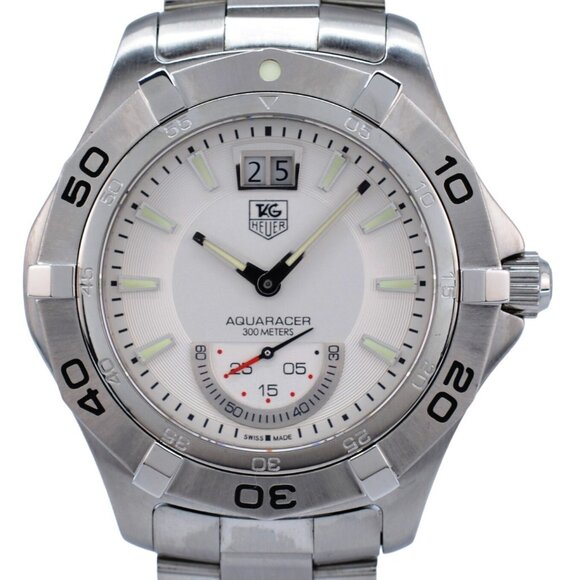 Men's 41mm Tag Heuer Aquaracer SS Silver Dial 300M Quartz Dive Watch Ref WAF1011 - Picture 1 of 10